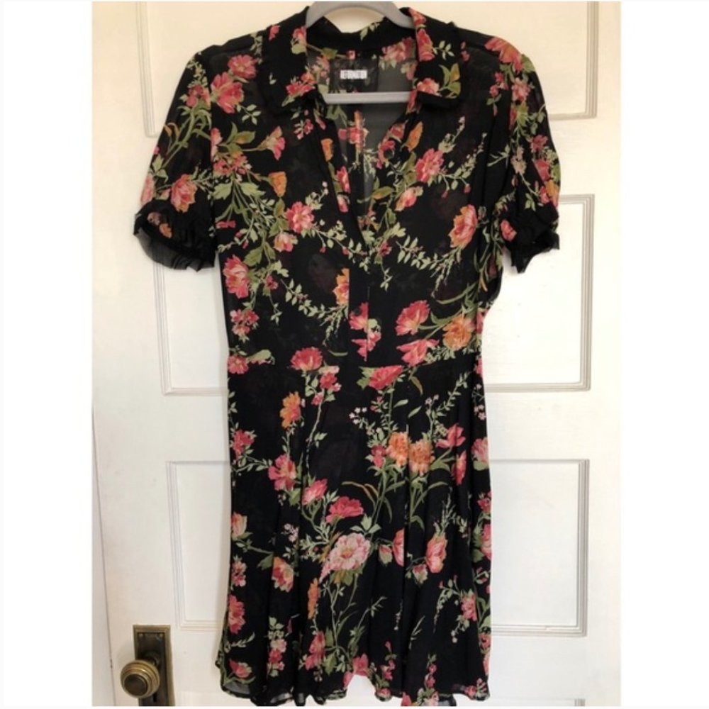Reformation Button Down Black Floral Dress